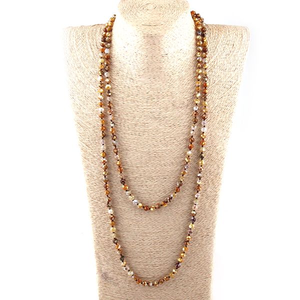 

fashion 6mm semi precious stones beads long knotted necklaces 150cm, Silver
