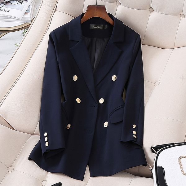 

2020 women double breasted long blazers office lady small suit jacket ladies leisure blazer loose coat streetwear plus size 5xl, White;black