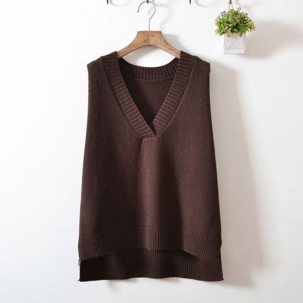 

2019 корейских женщин свитера стиля трикотажные жилета свитер без рукавов топов женской вскользь v-образного вырез жилета пальто раскол стор, Black;white