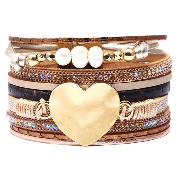 

diezi baroque pearl wrap gold color big heart bracelets korean fashion magnet buckle bohemian charm bracelets bangles for women, Silver