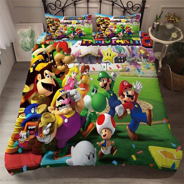 

helengili 3d bedding set mario party print duvet cover set bedcloth with pillowcase bed home textiles #mla30