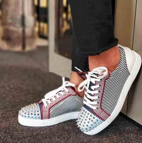 

summer/fall men's casual shoes spiked flat red bottom shoe for women,men loafers sneaker rivet spike suede leather boats square factory, Black