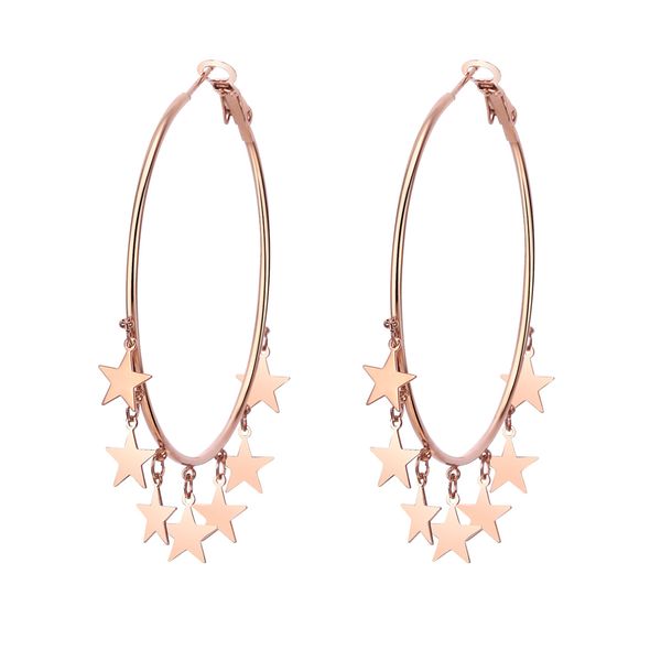 

stainless steel multi small star heart tassels big round hoop earrings for women 2019 new fashion party jewelry simple design, Golden