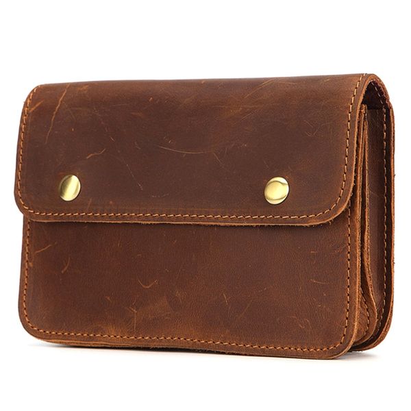 

new sale vintage crazy horse leather fanny waist pack men genuine leather travel belt waist bags male small phone pouch loop hip