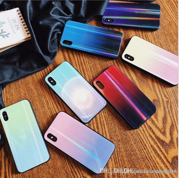 

uk wholesale fast aurora laser case for iphonexsmax colourful tempered glass covers anti fall cases for iphone 6 7 8plus