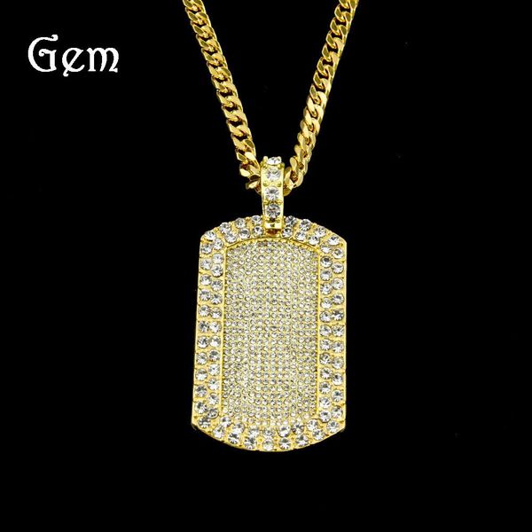 

bling золотая гладкая армейская карта горный хрусталь кулон ожерелья мужчины женщины хип-хоп шарм военные цепи ювелирные изделия подарки кол, Silver