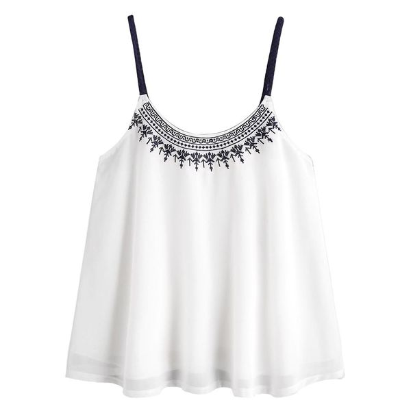 

women sleeveless shirt lady white tank embroidered chiffon girl camis
