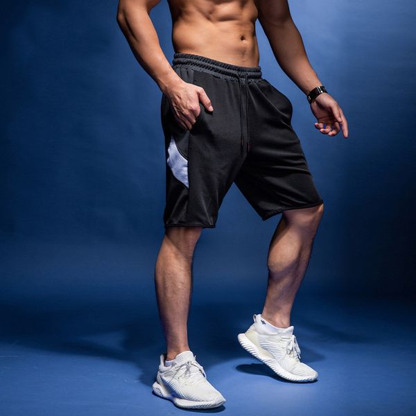 

running shorts men training marathon quick dry fitness gym printing sport shorts with pockets running jogger, Black;blue