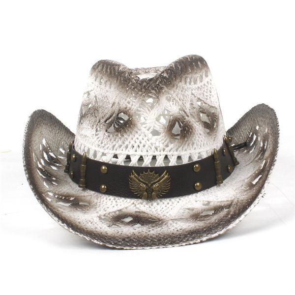 

women's men's straw hollow western cowboy hat for dad lady handmade western word cowgirl jazz sombrero hat, Blue;gray