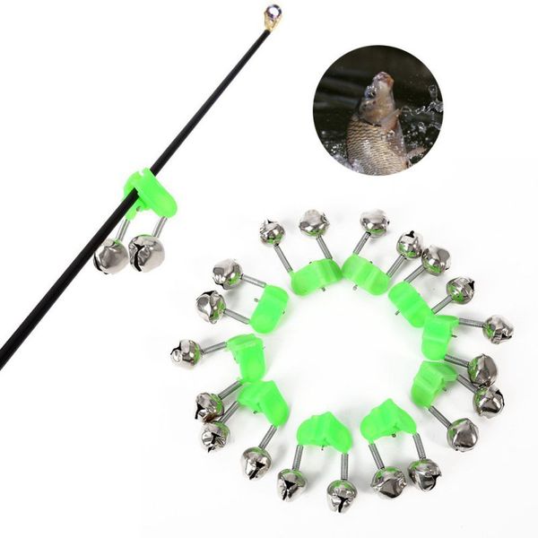 

10pcs/pack fishing bite alarms fishing rod bells rod clamp tip clip bells ring green abs accessory hot