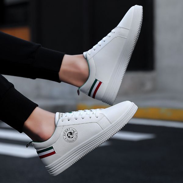 

2019 men shoes spring autumn casual leather flat shoes lace-up low white male sneakers tenis masculino adulto nan, Black