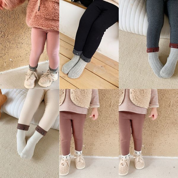 

girls' leggings thickened babies' and babies' pure cotton outward wearing western-style plush elastic tight tight pants pants, Blue