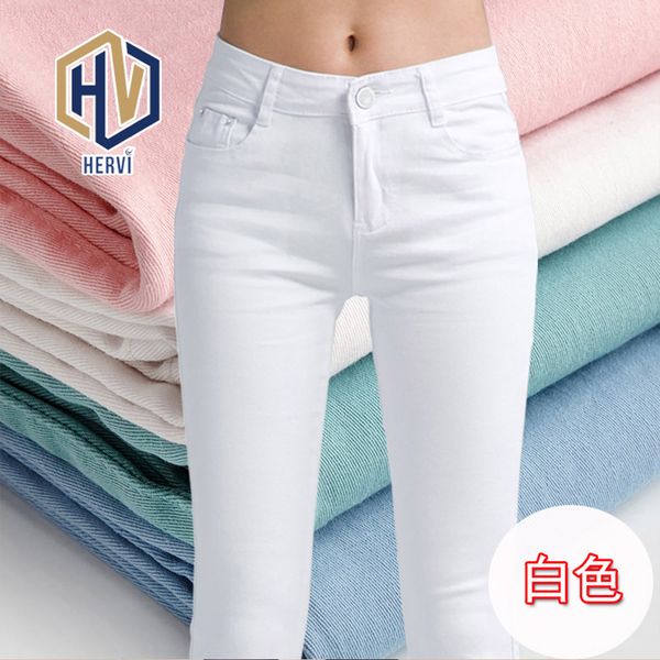 

2019 skinny jeans woman jeans for girls women high waist stretch female pants shortened white -8, Blue