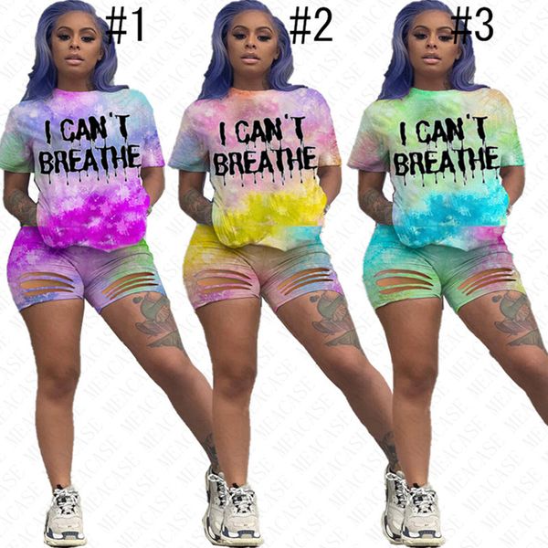 

i cant breathe women suits i can't breathe tie-dye tracksuits summer t-shirt ripple holes shorts two piece sets outfits stock d61707, White