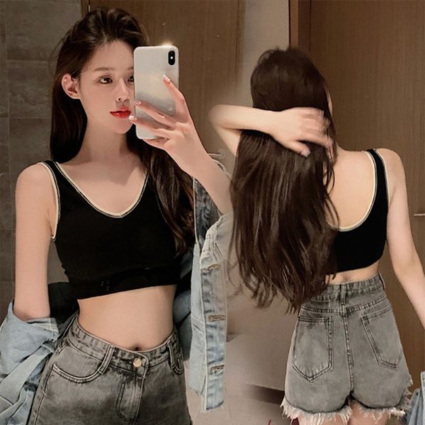 

summer women vest short u-shaped halter suspender seamless one-piece sports wrapped chest vest, White
