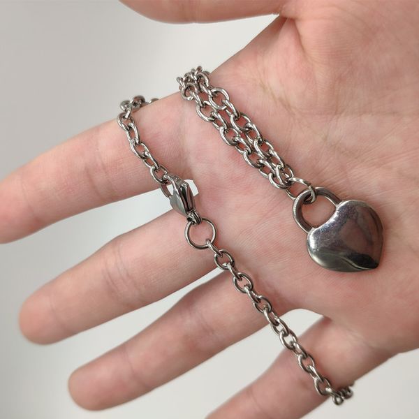 

women jewelry silver color heart pendant necklace brand new stainless steel rolo cable chain necklace friendship gifts memory, Golden;silver