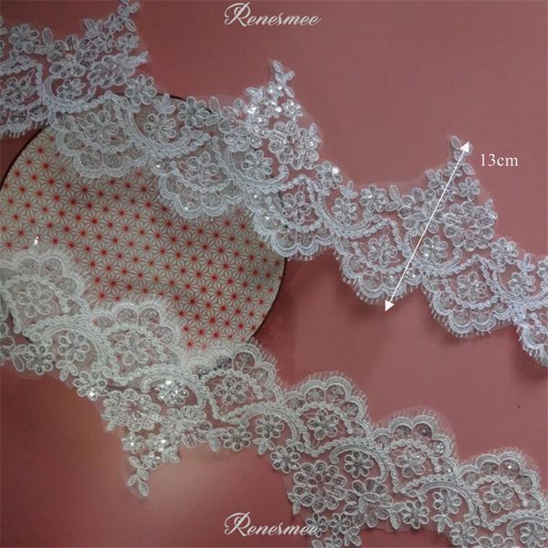 

delicate 1y white/ivory cording fabric sequins flower venise venice mesh lace trim applique sewing craft for wedding dec. 13cm, Pink;blue
