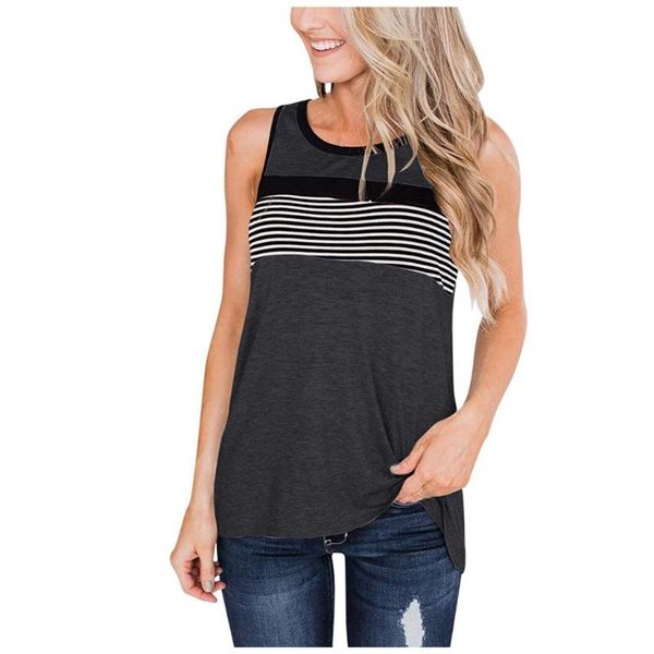 

women t-shirt sleeveless o neck tunic loose fitting striped summer fashion vintage harajuku street female clothing#c45, White