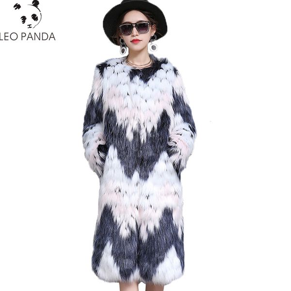 

winter new fashion women ladies long sleeve thicken warm round neck pockets hidden discount female fur coat cy, Black