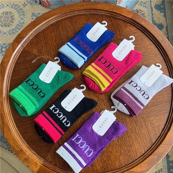 

winter new luxurious brands design gold thread cotton breathable fashion christmas chaussettes men women sport socks 6 pairs, Black