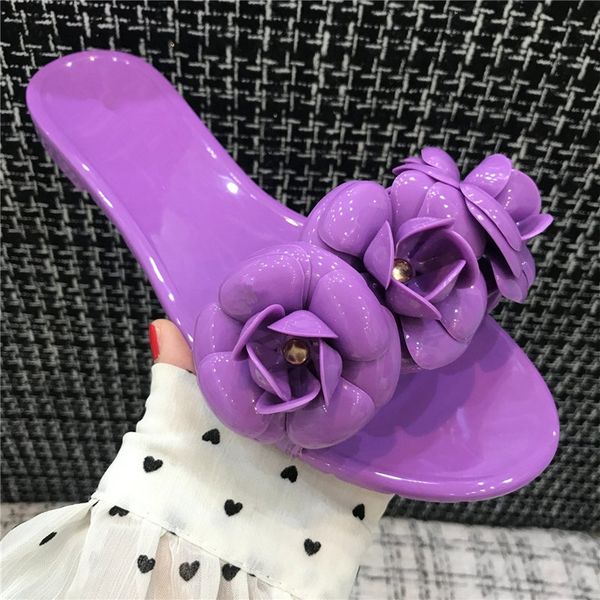 

women jelly transparent pvc clear sandals slippers men sandal floral brocade gear bottoms flip flops striped beach slipper 35-45, Black