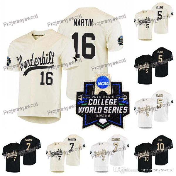 

NCAA 2019 College World Series Baseball Jersey 5 Philip Clarke 7 Dansby Swanson 10 Ethan Paul 16 Austin Martin Custom Big & Tall Jerseys