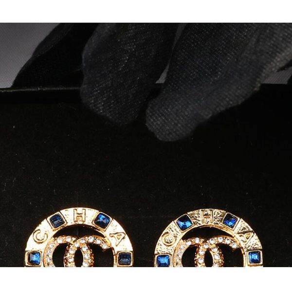 

new fashion inlaid color zircon earrings european and american popular circle hollow retro alphabet female ear jewelry accessories, Golden