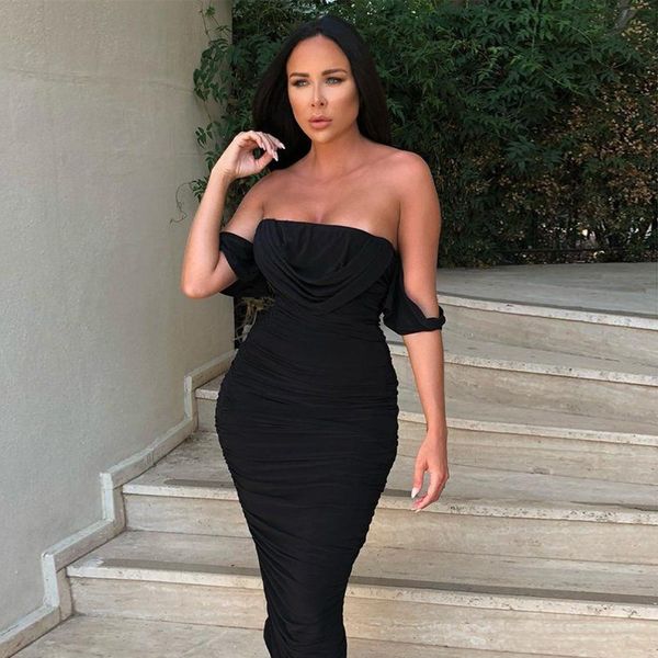 

shoulder slim party evening dress season pleated hip women's dress, White;black