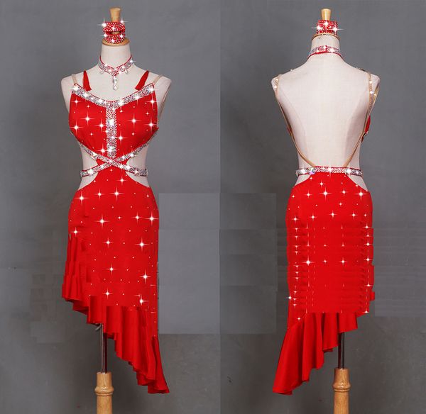 

new latin dance dress women fashion original red backless dresses lady rumba flamenco competition dance costumes b221, Black;red