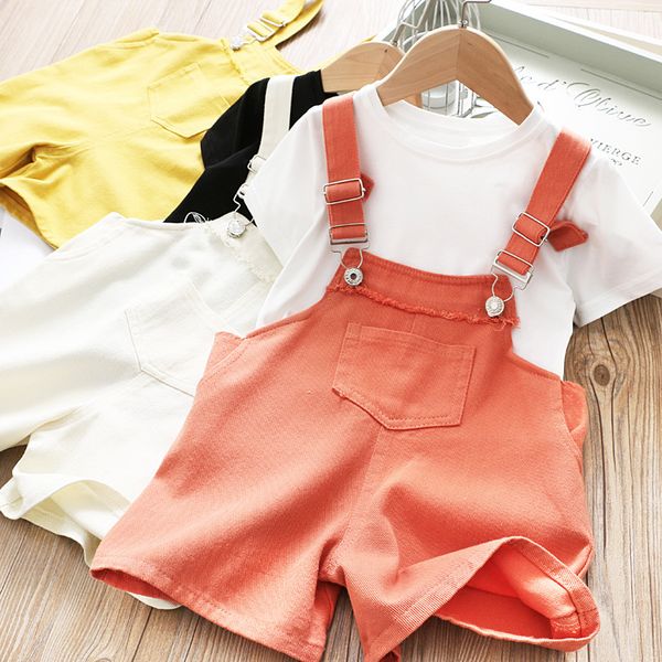 

2020 ление девоки комплек suspender оѬ + solid color ђболкђ, White