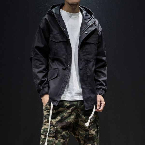 

streetwear harajuku bomber tactical jacket men hooded army jacket fashion outerwear coat hip hop hoodies korean style clothing, Black;brown