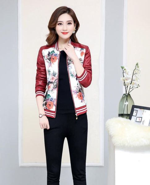 

women spring autumn casual faux leather zipper long sleeve jacket coat n02, Black