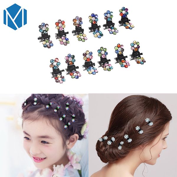 Mism Fashion Girls Mini Rhinestone Flower Hair Claws Clamp Cute