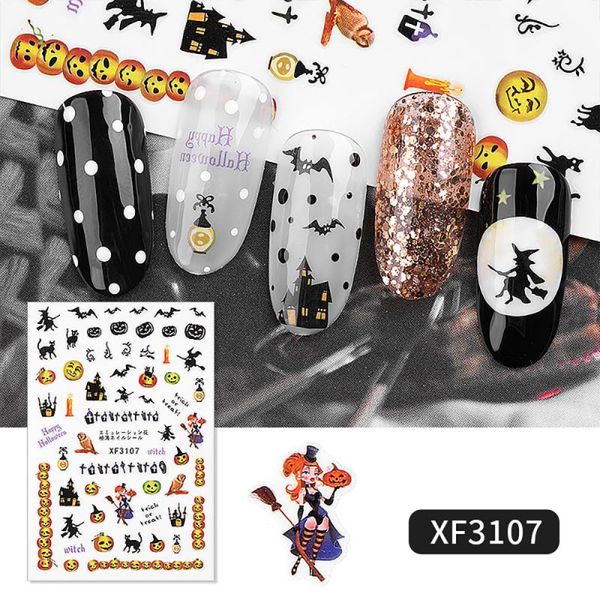 

1 sheet popular halloween series spider web black cat bat pumpkin face designs adhesive nail art stickers, Silver;gold