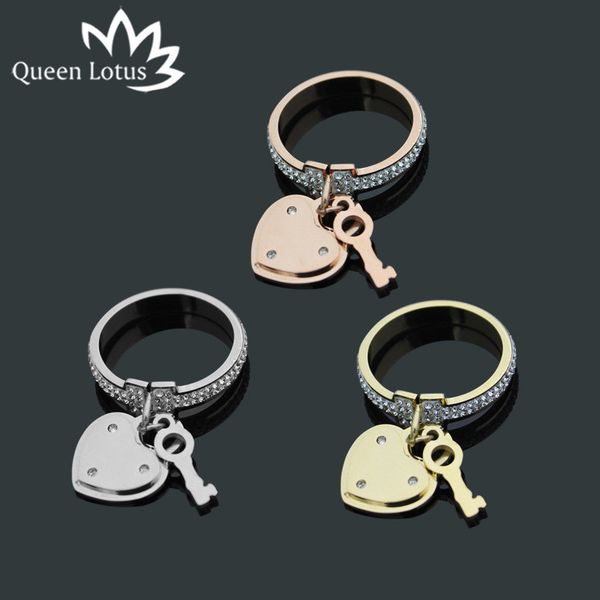

queen brand 2019 лот новых двойной t персик сердце key циркон кольцо женщина 18k позолоченное кольцо из нержавеющей стали для партии подарко, Silver