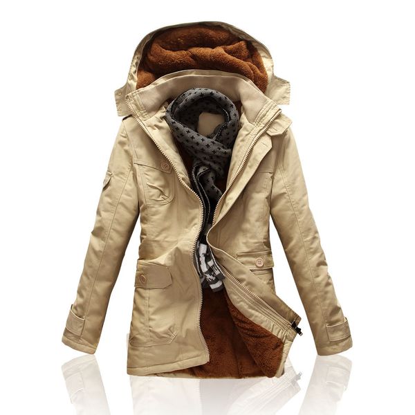 

2019 fashion tooling wind jacket korean version plus velvet thick warm cotton clothing comfortable and warm hooded men's outwear, Black