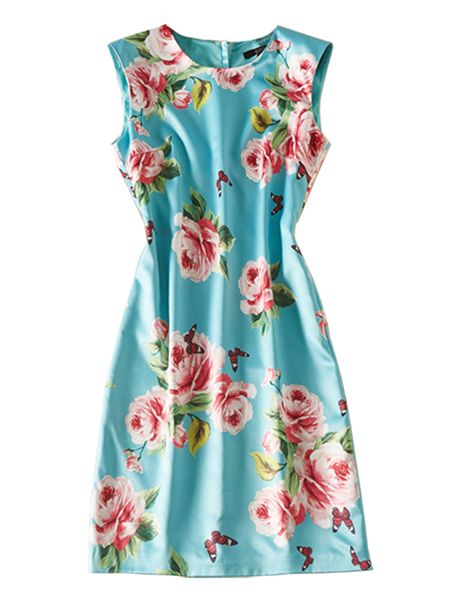 

flower print women sheath dress sleeveless casual dresses 06k1902, Black;gray