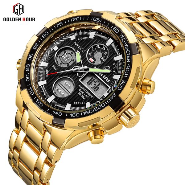 

reloj hombre goldenhour luxury gold men's watch montre homme automatic clock sport man wrist watches 2019 relogio masculino, Slivery;brown