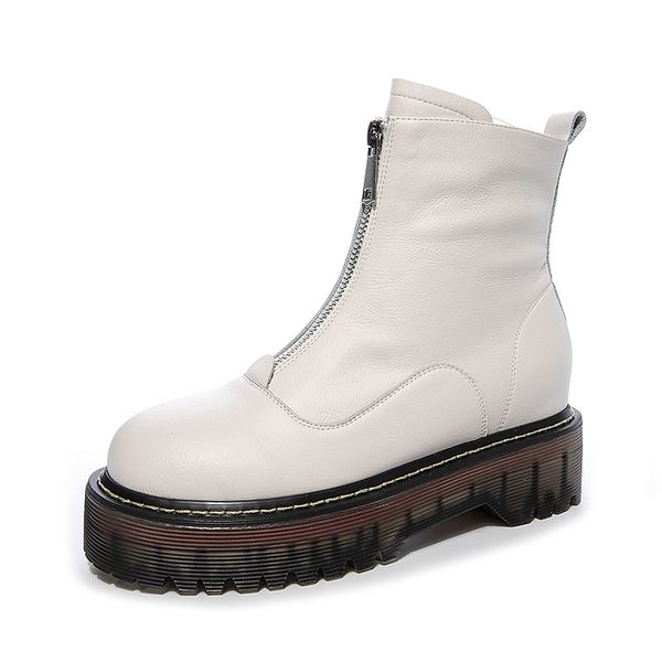 

fashion zip martin boots for women genuine leather boots lady shoes front zipper shoes thick heel boot for ladies big size c3, Black