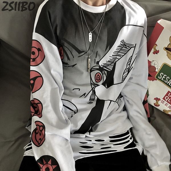 

male tshirt naruto fashion t shirt unsiex sasuke uchiha itachi printed casual men's t-shirt cartoon long sleeve shirt streetwear, White;black