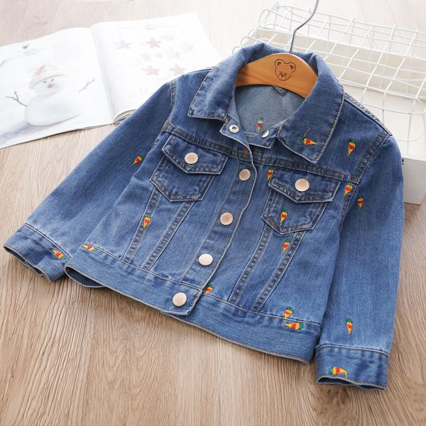 

2020 spring carrot embroidered children's jacket girl denim jacket, Blue;gray