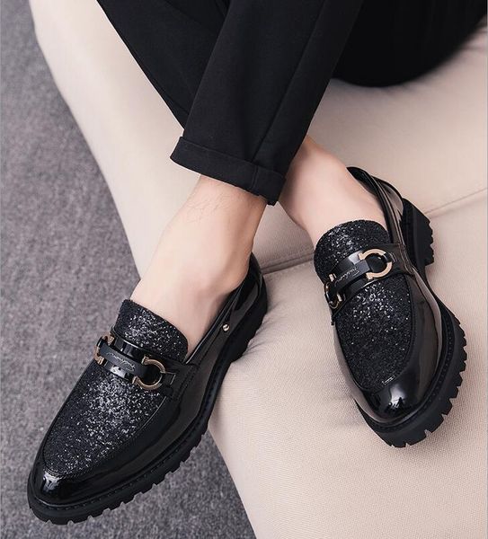 

men formal business shoes luxury men's dress shoes male casual genuine leather wedding party loafers stylist shoe w364, Black