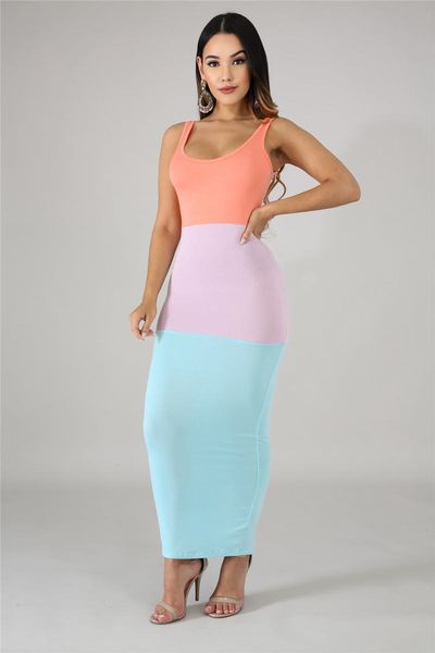 

Panelled Sheath Womens Designer Dresses Scoop Neck Sleeveless Women Sexy Maxi Dresses Summer Fashion Female Apparel