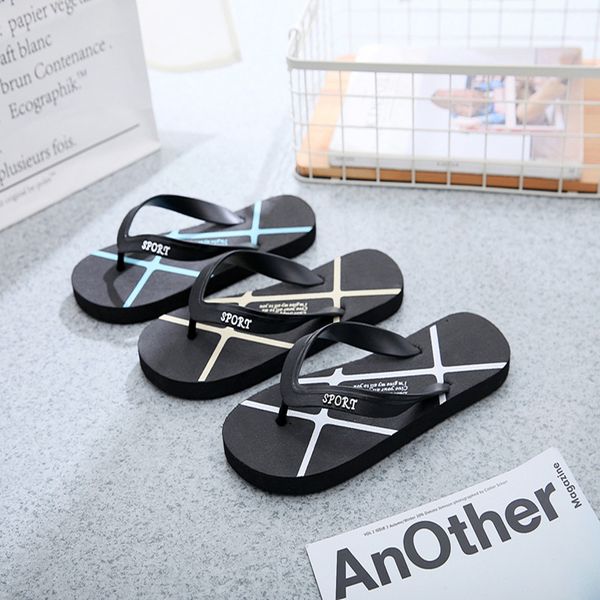 

new summer 2019 couple stripe slippers flip flops men fashion shoes beach non-slip korean version of the flat bottom pin sandals tide hot, Black