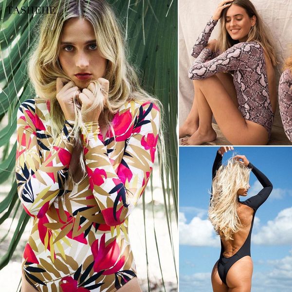 

2020 solid snake swimsuit one piece geometric long sleeve swimwear women backless monokini bathing suit beachwear female, White;black