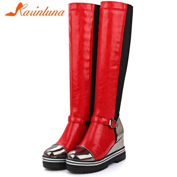 

karin new big size 34-43 girls fashion height increasing knee high boots women winter add fur platform boots shoes woman, Black