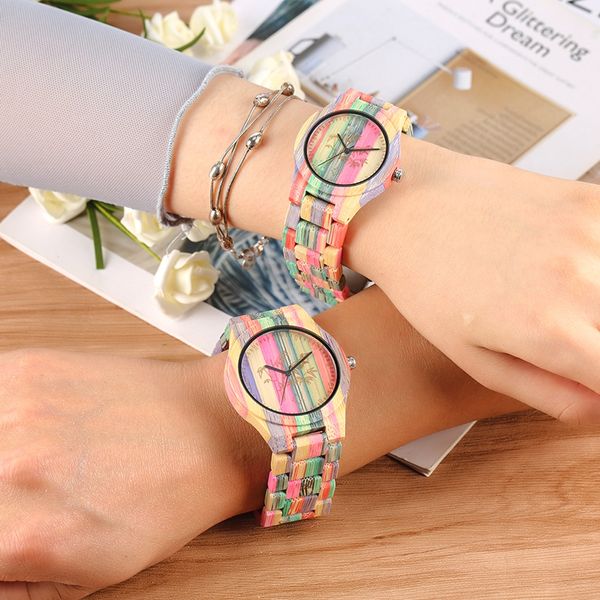 

creative carving plant bamboo pattern wood watches fashion colorful full wooden wrist clock ladies dress watch relogios gifts, Slivery;brown
