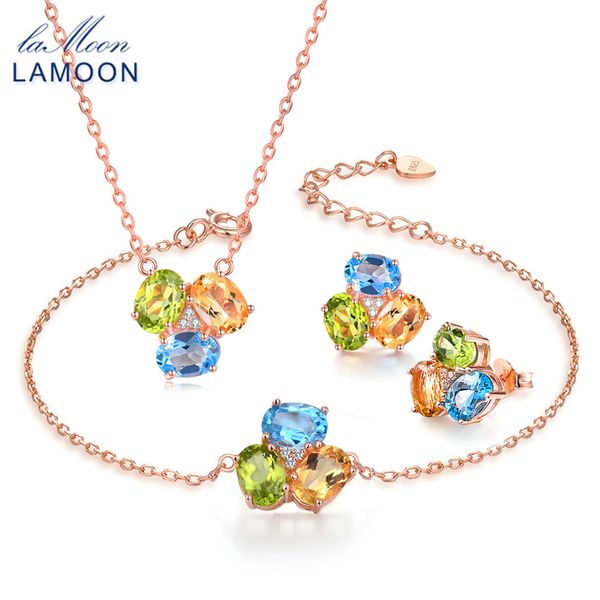 

lamoon 925 sterling-silver-jewelry natural oval yellow citrine green peridot blue z fine jewelry v003-4, Black