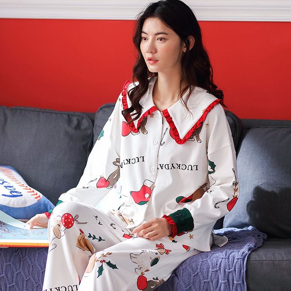 

fashion new women cartoon princess sleepwear girl cotton sleep set autumn long sleeve pajamas suit cute home wear, Black;red