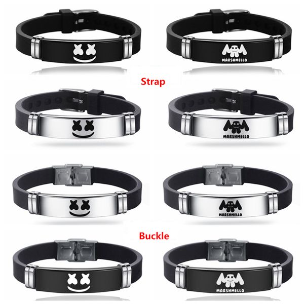 

marshmallow electroacoustic dj style bracelets stainless steel black silicone adjustment strap buckle bracelet women&men jewelry, Golden;silver